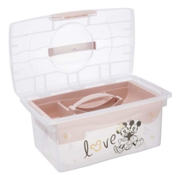 Přenosný box s organizérem Minnie Mouse, transparentní/pudrově růžová