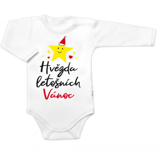 Body dlouhý rukáv Hvězda letošních Vánoc, Baby Nellys, bílé, vel. 74