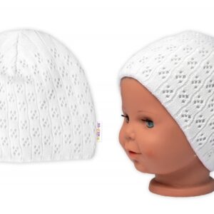 Ažurková čepice, dvouvrstvá, bavlna, Baby Nellys - bílá