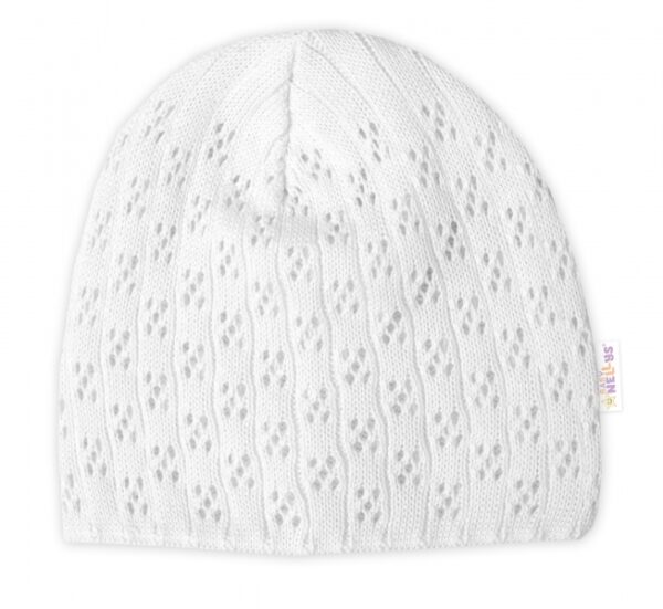 Ažurková čepice, dvouvrstvá, bavlna, Baby Nellys - bílá, vel. 104/110 - Image 3