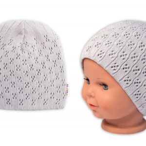 Ažurková čepice, dvouvrstvá, bavlna, Baby Nellys - šedá