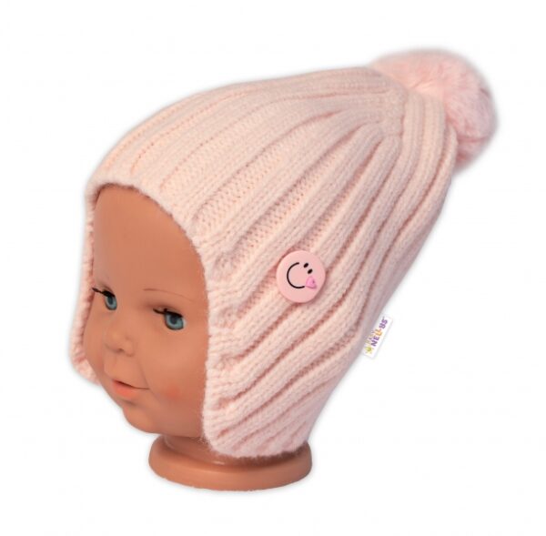 Dětská zimní čepice s bambulí Smile, Baby Nellys - pudrově růžová, vel. 48-54 cm - Image 2