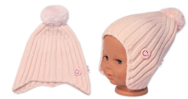 Dětská zimní čepice s bambulí Smile, Baby Nellys - pudrově růžová, vel. 48-54 cm - Image 3