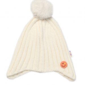 Dětská zimní čepice s bambulí Smile, Baby Nellys - smetanová, vel. 48-54 cm