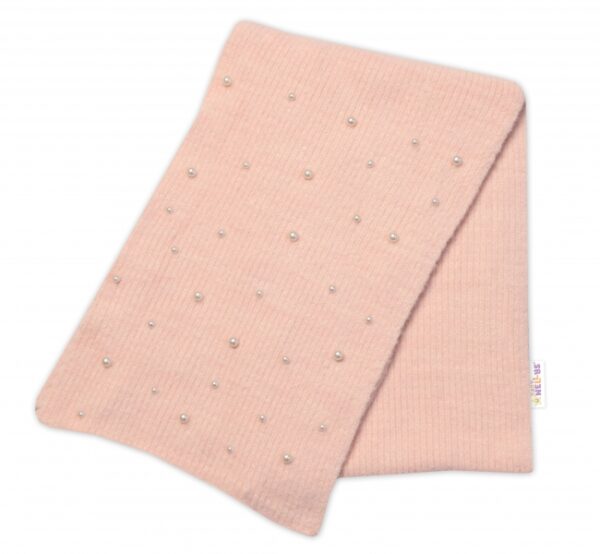 Zimní čepice s bambulí + šál, Pearls, Baby Nellys - pudrově růžová, vel. 54/58 - Image 3