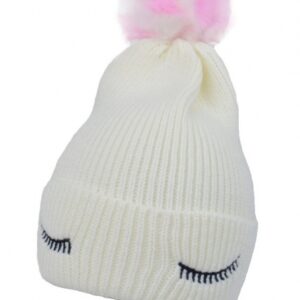 Dětská zimní čepice s bambulí Eyes, Baby Nellys - bílá, vel. 46-50 cm