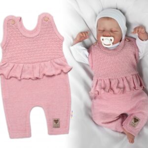 Pletené láclové kalhoty Girl s volánkem, Baby Nellys, pudrově růžové