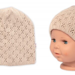 Ažurková čepice, dvouvrstvá, bavlna, Baby Nellys - cappuccino, vel. 48-52 cm