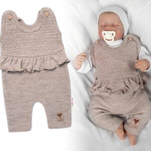 Pletené láclové kalhoty Girl s volánkem, Baby Nellys, béžové