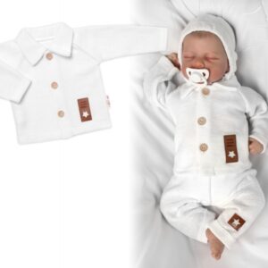 Pletený svetřík s knoflíčky Boy, Baby Nellys, bílý, vel. 74