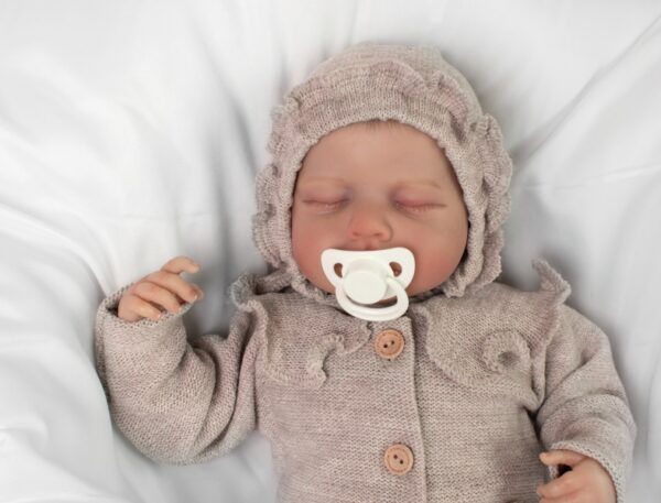 Pletená čepička na zavazování bonetka Girl, Hand Made Baby Nellys, béžová - Image 4