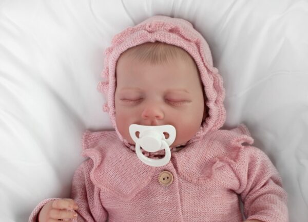 Pletená čepička na zavazování bonetka Girl, Hand Made Baby Nellys, pudrová, růžová - Image 5