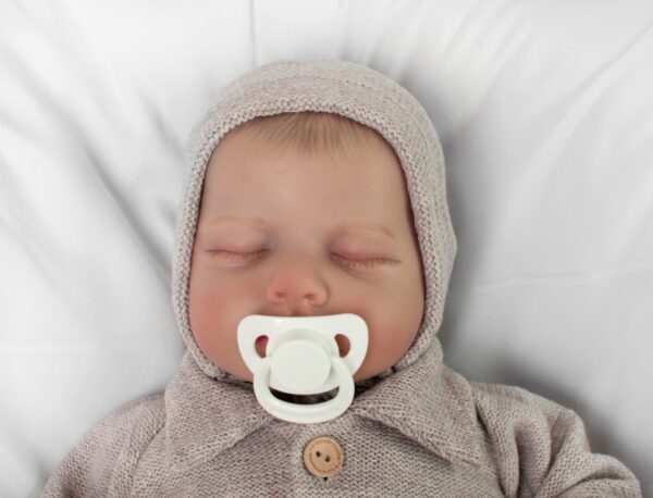 Pletená čepička na zavazování bonetka Boy, Hand Made Baby Nellys, béžová - Image 3