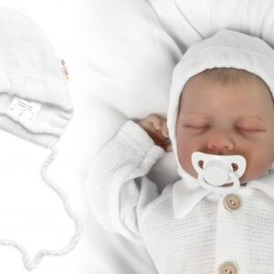 Pletená čepička na zavazování bonetka Boy, Hand Made Baby Nellys, bílá, vel. 68/74
