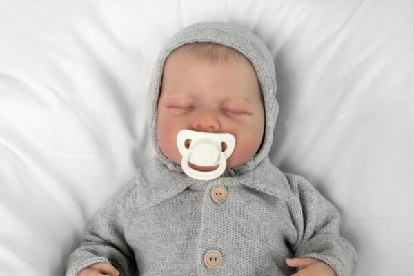 Pletená čepička na zavazování bonetka Boy, Hand Made Baby Nellys, šedá - Image 3