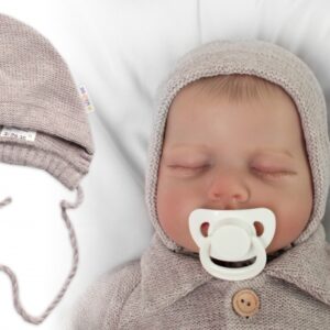 Pletená čepička na zavazování bonetka Boy, Hand Made Baby Nellys, béžová, vel. 68/74