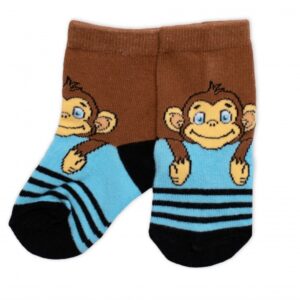 Dětské bavlněné ponožky Monkey - hnědé/modré, vel. 19/22