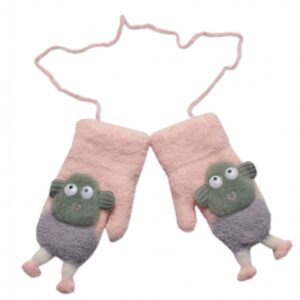 Zimní rukavičky se šňůrkou a kožíškem, Ovečka, Baby Nellys, světle růžové, 98/104, 13cm
