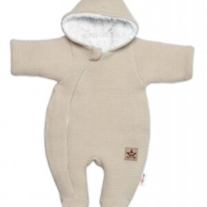 Zimní pletená kombinézka/overálek s kapucí Baby Nellys - béžová, capuccino, vel. 62