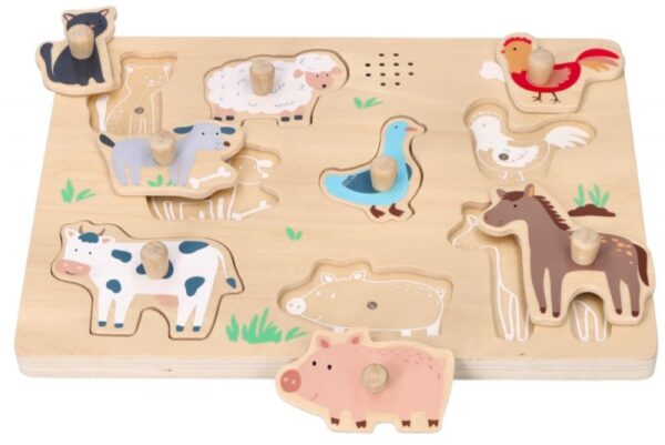 Dřevěné zábavné vkládací puzzle se zvukem - Farma - Image 2