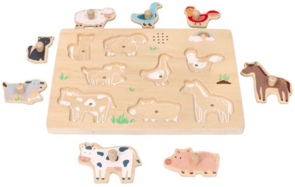 Dřevěné zábavné vkládací puzzle se zvukem - Farma - Image 3
