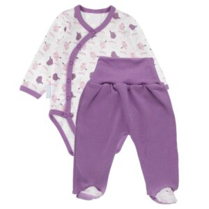 Zavinovací kojenecké body + polodupačky, bavlna, 2D sada, MBaby, Ptáčci - šeříková