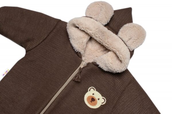 Oteplená pletená kombinéza s rukavičkama Teddy Bear, Baby Nellys, dvouvrstvá, hnědá,vel.68 - Image 4