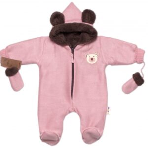 Oteplená pletená kombinéza s rukavičkama Teddy Bear, Baby Nellys, dvouvrstvá,růžová,vel.68