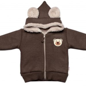 Oteplená pletená bundička Teddy Bear, Baby Nellys, dvouvrstvá, hnědá, vel. 80/86