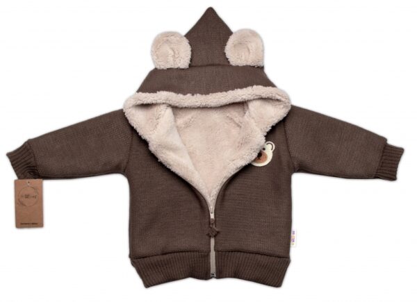 Oteplená pletená bundička Teddy Bear, Baby Nellys, dvouvrstvá, hnědá, vel. 80/86 - Image 4