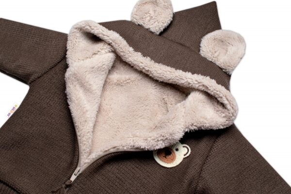 Oteplená pletená bundička Teddy Bear, Baby Nellys, dvouvrstvá, hnědá, vel. 80/86 - Image 3
