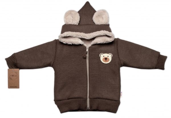 Oteplená pletená bundička Teddy Bear, Baby Nellys, dvouvrstvá, hnědá, vel. 92/98