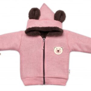 Oteplená pletená bundička Teddy Bear, Baby Nellys, dvouvrstvá, růžová, vel. 80/86