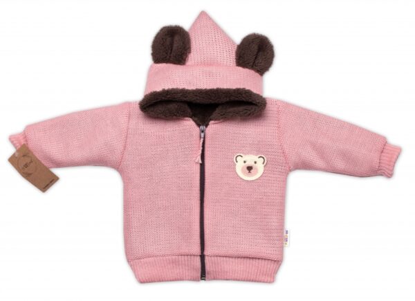Oteplená pletená bundička Teddy Bear, Baby Nellys, dvouvrstvá, růžová, vel. 80/86