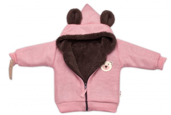 Oteplená pletená bundička Teddy Bear, Baby Nellys, dvouvrstvá, růžová, vel. 92/98 - Obrázek 3
