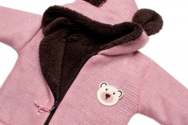 Oteplená pletená bundička Teddy Bear, Baby Nellys, dvouvrstvá, růžová, vel. 104/110 - Image 2