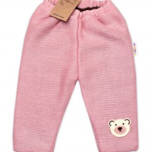 Oteplené pletené kalhoty Teddy Bear, Baby Nellys, dvouvrstvé, růžové, vel. 80/86