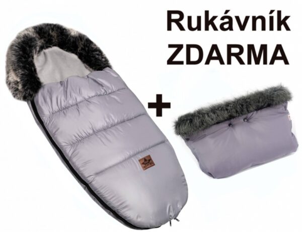 Zimní fusak s kožešinou + rukávník zdarma, Baby Nellys, 50 x 100cm, šedý - Image 4