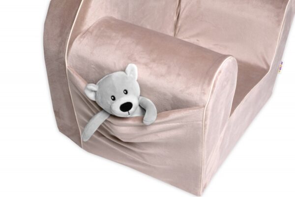 Dětské křesílko Teddy Velvet s boční kapsou Baby Nellys, béžové - Obrázek 3