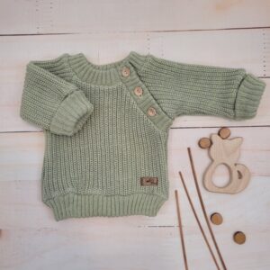 Pletený svetřík pro miminko s knoflíčky Lovely, prodloužené náplety, khaki, 80/86