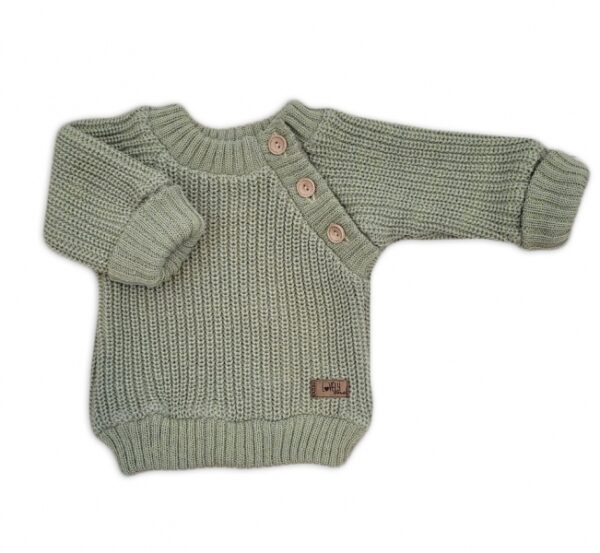 Pletený svetřík pro miminko s knoflíčky Lovely, prodloužené náplety, khaki, 80/86 - Image 6
