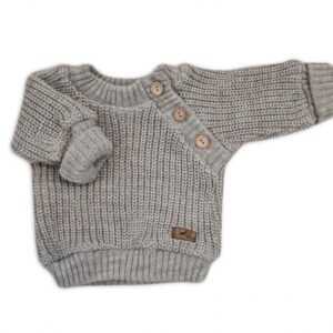 Pletený svetřík pro miminko s knoflíčky Lovely, prodloužené náplety, tm. šedý, 80/86