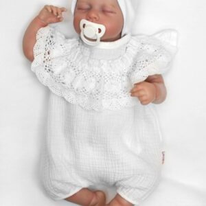 Body s nohavičkami, mušelín s krajkou BOHO - bílé, vel. 86