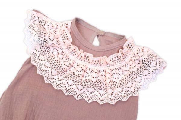 Body s nohavičkami, mušelín s krajkou BOHO - hnědorůžová, vel. 86 - Image 4