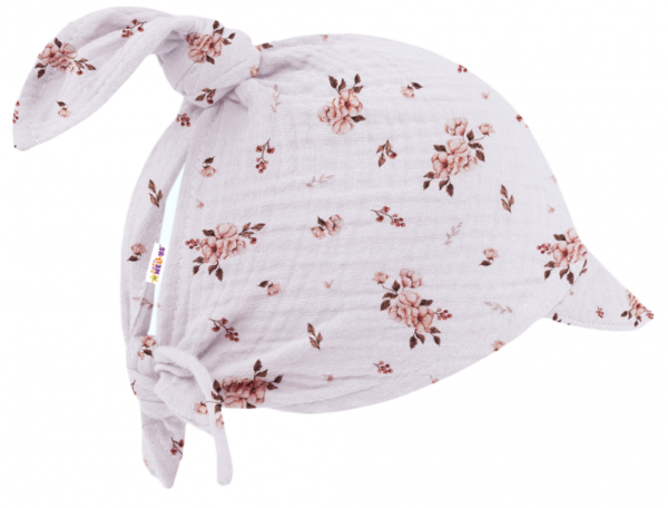 Mušelínový šátek s kšiltem, Flowers - bílý - Image 2
