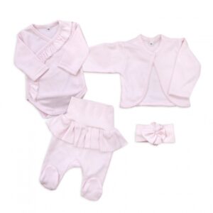 4-dílná bavlněná sada pro miminko do porodnice, sv. růžová, vel. 56