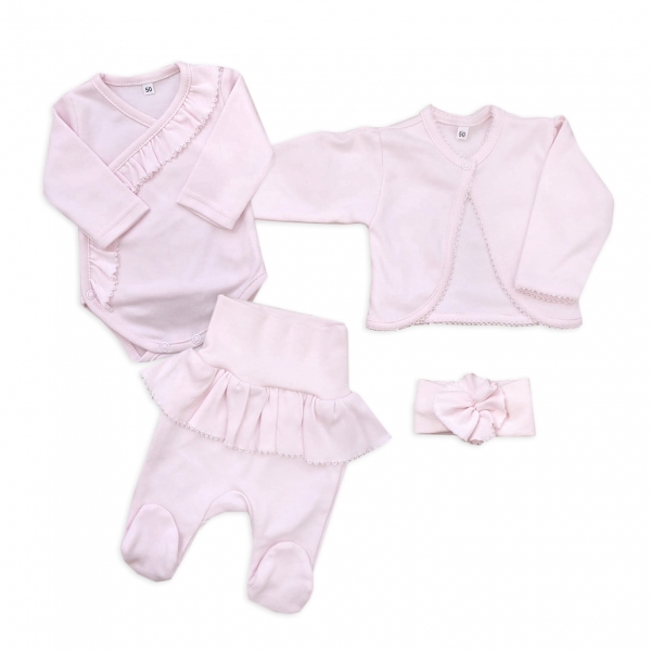 4-dílná bavlněná sada pro miminko do porodnice, sv. růžová, vel. 56