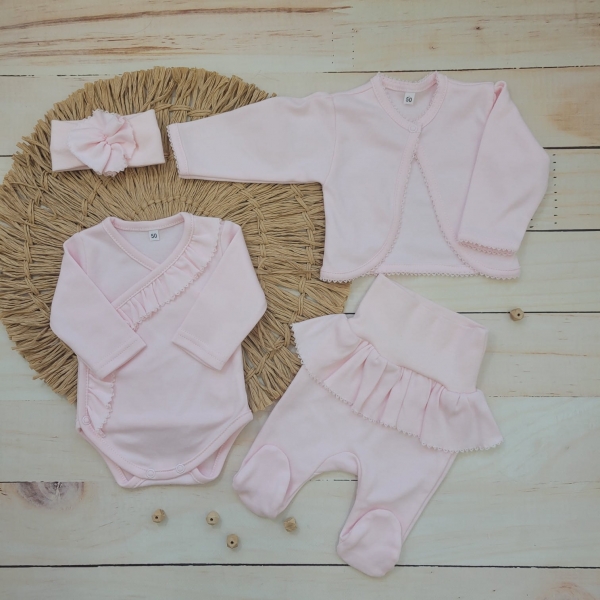 4-dílná bavlněná sada pro miminko do porodnice, sv. růžová, vel. 56 - Obrázek 7