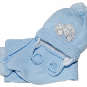 Zimní čepička s šálou - Autíčko sv. modré, 0-6m, Baby Nellys
