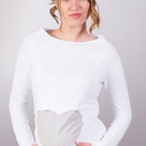 Be MaaMaa Těhotenské triko/halenka SRDCE dl. rukáv - bílé, XL/XXXL